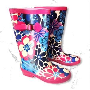 LL Bean Wellie Pink Flower Rain Boot Girls Size 1